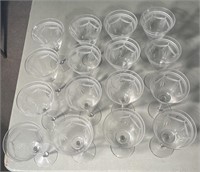 16 Vintage Art Deco Etched Crystal Wine Glasses