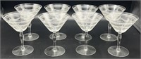 8 Vintage Art Deco Etched Crystal Champagne Glass
