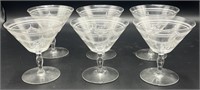 6 Vintage Art Deco Etched Crystal Dessert Glasses