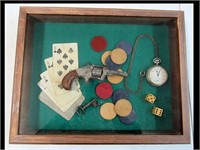 NEAT FRAMED VINTAGE GAMBLERS SET W/ ACES & 8S