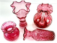 4 vases en verre CRANBERRY, A-1