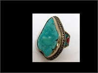 LARGE NAVAJO TURQUOIS & CORAL RING