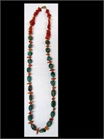 VINTAGE AMBER & TURQUOISE BEADED NECKLACE