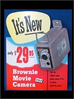 VINTAGE BROWNIE MOVIE CAMERA STAND UP COUNTER SIGN