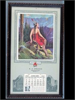 VERY NICE FRAMED 1927 CALENDER W/ INDIAN MAID