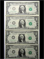 FOUR CONSECUTIVE 1969 $1 STAR NOTES
