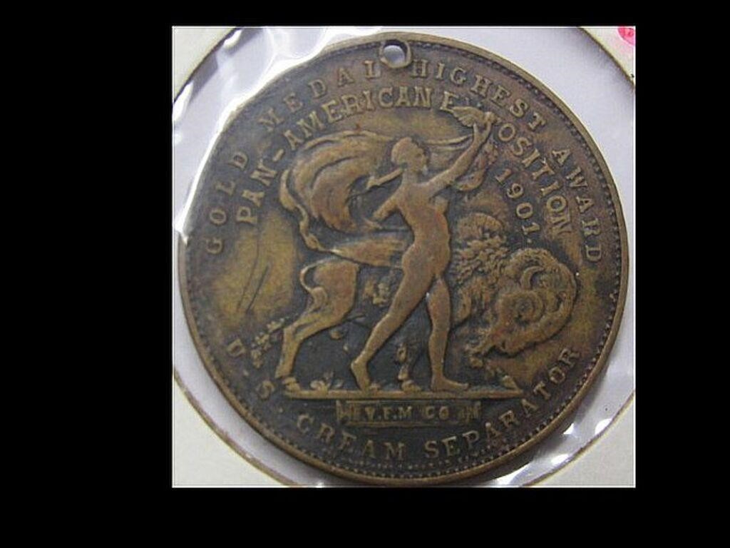 1901 BRONZE PAN AMERICAN EXPRESS MEDAL W/ HOLE
