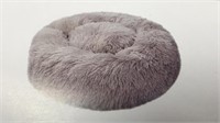 New Round Donut Pet Bed Grey Faux Fur