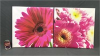 2 Wall Canvases Art Pink Flowers