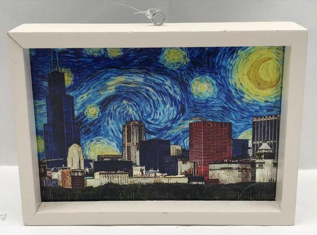 Chicago Skyline Framed Stained Glass Art
