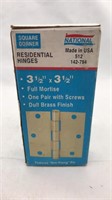 1pr 3 1/2in Full Mortise Hinges Dull Brass