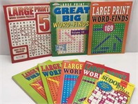 7 Large Print Word Find Books & 1 Sudoku Puzzle