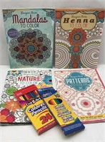 4 Adult Coloring Books & 2 Boxes Coloring Pencils
