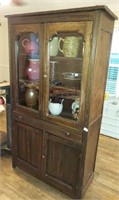 ANTIQUE GLASS AND WOOD CUPBOARD
