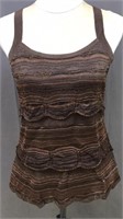 Whbm Brown Tank Top W/ Ruffled Sparkle Hems Sz S