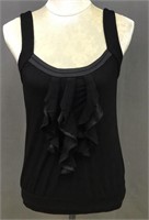 Whbm Tank Top Sz S Black Ruffles At Neck