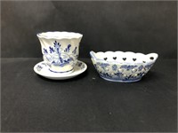 Small planter? and bowl - BLUE & WHITE