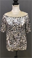 Whbm Scoop Neck Shirt Sz S Animal Print W/ Roses