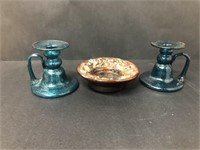 Iceland pottery ring bowl & glass candlesticks