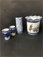 Candle holder, glazed cups & lighed planter