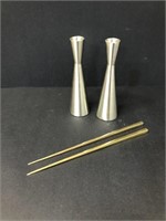 Pair of vases? Chopstick stands? & metal chopstick