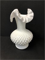 Milk Glass Hobnail Vase with ruffle top