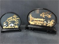 2 Vintage Chinese Hand Carved Cork Diorama