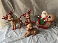 Ceramic Christmas deer and Santa in sleigh