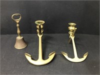 Brass Anchor Candle holders and bell