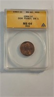 1964 Double Die Rev Anacs MS64 Red