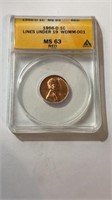 1956-D "lines under 19" Anacs MS63 Red