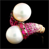 18K Gold Ring with 13MM Pearl & 0.48ctw Diam