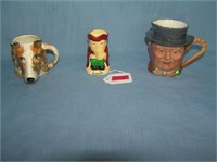 Group of vintage hand painted toby mugs