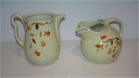 Pair of early leaf decorated pitchers by Hall's Ch
