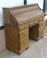Vintage modern era roll top desk solid wood circa