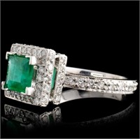 1.35ct Emerald & 1.64ct Diam Ring in 14K White Gol