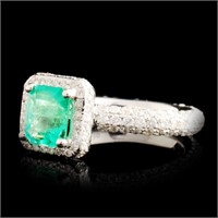 18K Gold Ring: 1.10ct Emerald, 1.24ctw Diamonds