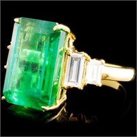 18K Gold Ring: Emerald 7.82ct, Diamonds 1.07ctw