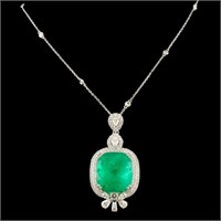 18K gold pendant with 28.24ct emerald and 3.50ctw