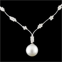 18K Gold Diamond Necklace w/14MM Pearl 1.82ctw