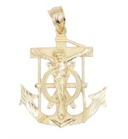 10 Kt Yellow Gold Cross Anchor Pendant Charm