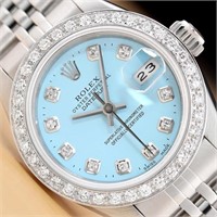 Rolex Ladies Aqua Blue Diamond Watch