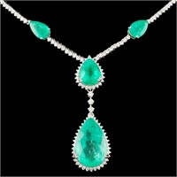 18K Necklace: 25.31ctw Emerald, 3.78ctw Diam