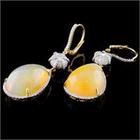 18K Gold 18.53ct Opal & 0.95ctw Diamond Earrings