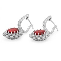 5.00ct Ruby & 1.30ct Diamond Earrings in 14K Gold