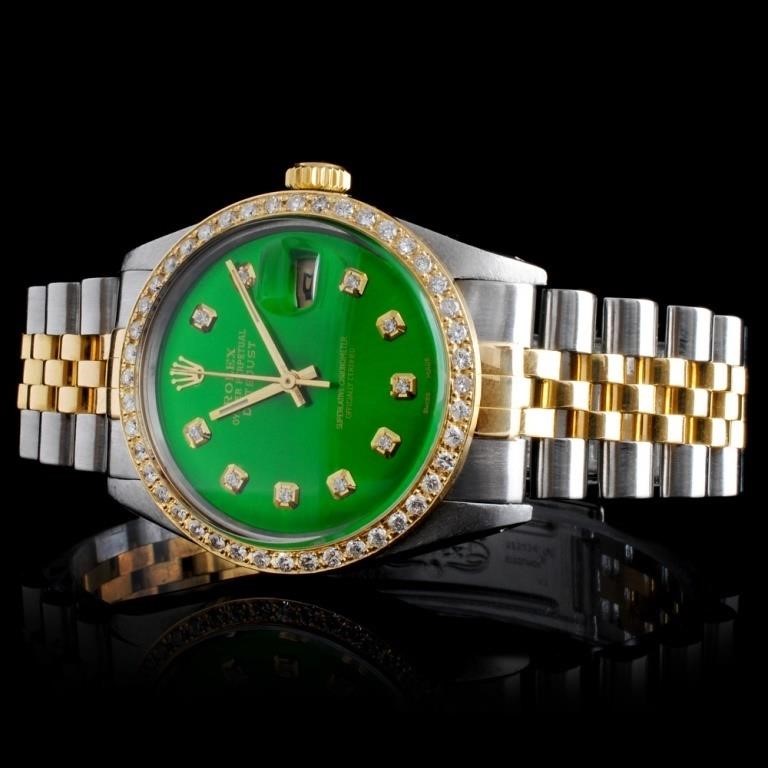 Diamond 36MM Rolex DateJust Watch in YG/SS