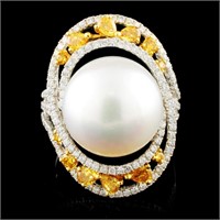 18K Gold Ring: 14mm Pearl & 1.45ctw Diamonds