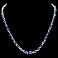 30ct Sapphire & 1ct Diamond Necklace in 14k Gold