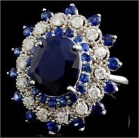 7.50ct Sapphire & 1ct Diamond Ring, 14K WG