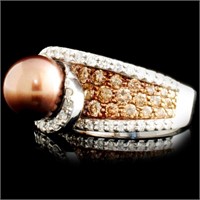 14K Gold 9.5MM Pearl Earrings & 2.48ctw Diamonds